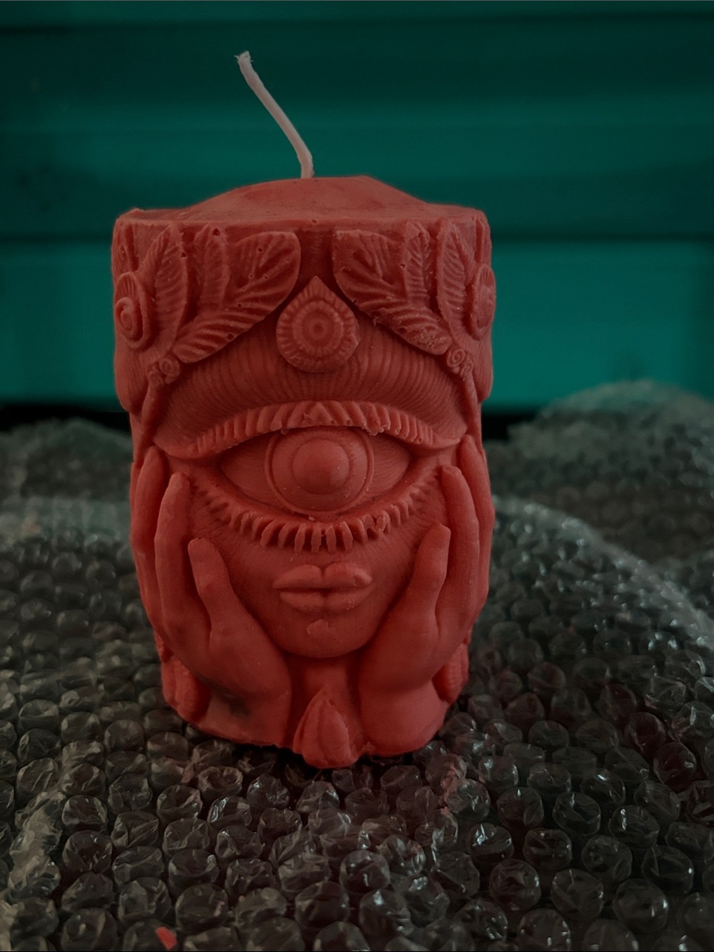 Red Sculpted Cyclops Face Candle - Home Accents
